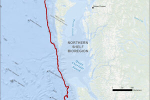 Map shoes red bold lines around north and central coast area